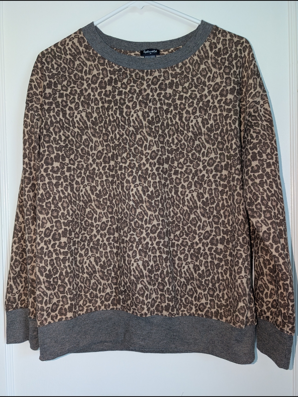 Splendid Taupe Leopard Print Long Sleeve Crewneck